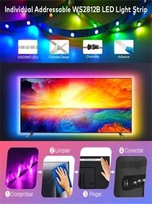 1入組銅質LED燈條，現代多彩WS2812B5050RGBIC28鍵遙控LED燈，適用於家居裝飾 - 彩色 - 查看 9