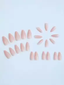 24 Short Almond Shaped Ramadan Solid Color Minimalist Pink Fingernail Patches With 1 Jelly Patch And 1 File Strip Press On Nails Nail Supplies - Baby Pink - View 2
