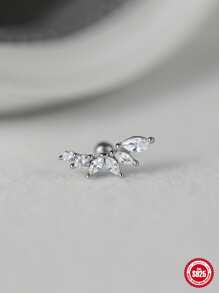 1pc Silver-Single S925 Sterling Silver Stud Earring Simple Petal Marquise Eye Inlaid Rhinestone Thread Piercing Ear Bone Stud Holiday - Silver - View 7