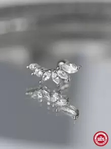 1pc Silver-Single S925 Sterling Silver Stud Earring Simple Petal Marquise Eye Inlaid Rhinestone Thread Piercing Ear Bone Stud Holiday - Silver - View 5