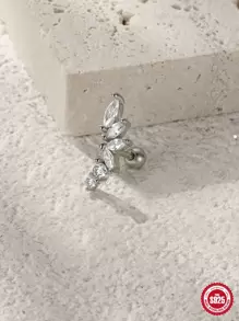 1pc Silver-Single S925 Sterling Silver Stud Earring Simple Petal Marquise Eye Inlaid Rhinestone Thread Piercing Ear Bone Stud Holiday - Silver - View 4