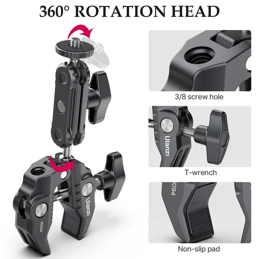 Ulanzi Super Clamp Magic Arm With 1/4 3/8 Thread Multi-Function Ball Head Clamp For Canon Nikon  Speedlight Monitor Flash - Black - View 1
