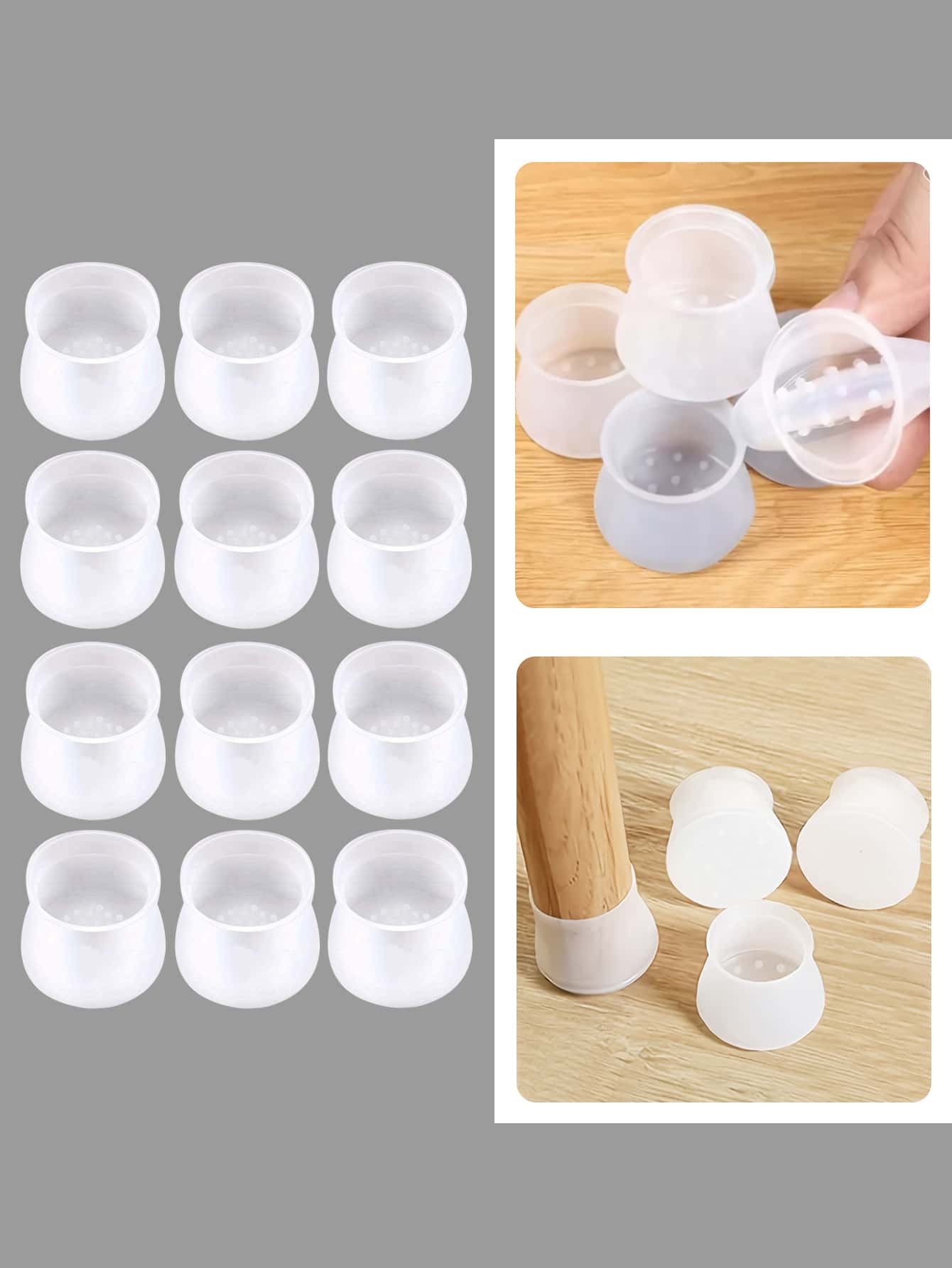 12入組半透明 T 形椅腿套，防滑、降噪、耐用、可水洗家具腳保護墊 - 白色 - 查看 1