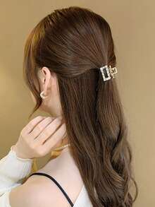 1 pieza mini con abertura cuadrado Garra de pelo con con perla Decoración - Multicolor - Ver 2