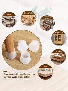 12入組半透明 T 形椅腿套，防滑、降噪、耐用、可水洗家具腳保護墊 - 白色 - 查看 3
