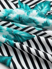 Tween Girls' Striped & Floral Print Spliced 2 In 1 Fitted Dress - Teal Blue - View 5