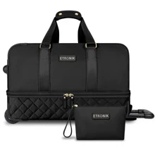 ETRONIK Rolling Duffle Bag With Wheels, 21-Inch Flight Approved Travel Duffle Bag With Wet Pocket & Shoe Compartment, Carry On Luggage 22x14x9 Airline Approved - 黑色 - 查看 1