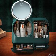 KIPOZI  Makeup Storage Organizer Box with Led Lighted Mirror Make up Organizers and StorageMakeup Pouch Organizer Cosmetic Organizer Box Ideal Gifts for Women - 墨綠色 - 查看 2