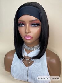 Synthetic Heat Resistant Wigs Straight Short Bob Headband Wig Natural Black12 Inch Synthetic Wigs For  Daily Used - Black - View 5