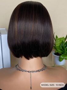 Peruca Sintética Resistente Ao Calor Cabelo Liso Curto Bob Com Faixa Destaques 12 Polegadas Perucas Sintéticas Para Uso Diário - Cor do Piano - Ver 6