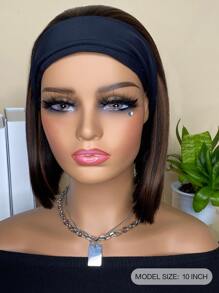 Peruca Sintética Resistente Ao Calor Cabelo Liso Curto Bob Com Faixa Destaques 12 Polegadas Perucas Sintéticas Para Uso Diário - Cor do Piano - Ver 7