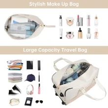 ETRONIK Rolling Duffle Bag With Wheels, 21-Inch Flight Approved Travel Duffle Bag With Wet Pocket & Shoe Compartment, Carry On Luggage 22x14x9 Airline Approved - Beige - View 3