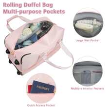 ETRONIK Rolling Duffle Bag With Wheels, 21-Inch Flight Approved Travel Duffle Bag With Wet Pocket & Shoe Compartment, Carry On Luggage 22x14x9 Airline Approved - 粉色 - 查看 6