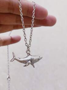 1pc Fashionable Shark Shaped Pendant Necklace - Silver - View 1