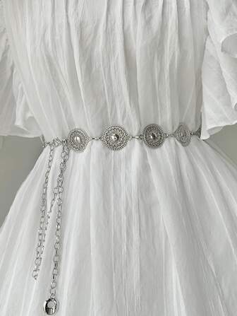 1pc Steampunk Hollow Out Circle Shaped Waist Chain For Women, Design Artistic Alloy Belt For Dress, Elegant And Boho Halloween Christmas Summer, School Fall, Autumn, Halloween