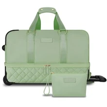 ETRONIK Rolling Duffle Bag With Wheels, 21-Inch Flight Approved Travel Duffle Bag With Wet Pocket & Shoe Compartment, Carry On Luggage 22x14x9 Airline Approved - 綠色 - 查看 1