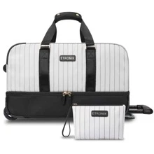 ETRONIK Rolling Duffle Bag With Wheels, 21-Inch Flight Approved Travel Duffle Bag With Wet Pocket & Shoe Compartment, Carry On Luggage 22x14x9 Airline Approved - 黑與白 - 查看 1