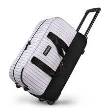ETRONIK Rolling Duffle Bag With Wheels, 21-Inch Flight Approved Travel Duffle Bag With Wet Pocket & Shoe Compartment, Carry On Luggage 22x14x9 Airline Approved - 黑與白 - 查看 7