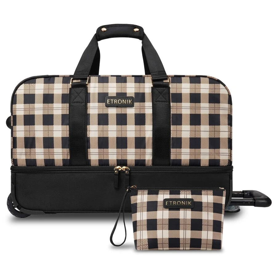ETRONIK Rolling Duffle Bag With Wheels, 21-Inch Flight Approved Travel Duffle Bag With Wet Pocket & Shoe Compartment, Carry On Luggage 22x14x9 Airline Approved - 棕色 - 查看 1