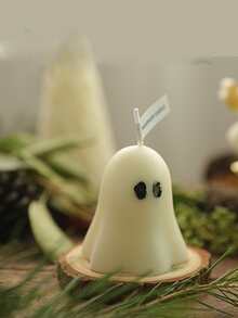 1入組萬聖節主題可愛鬼石膏香薰蠟燭杯子,聖誕&新年樹裝飾用品,浪漫禮物,無菸大豆蠟蠟燭 - 白色 - 查看 6