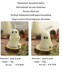 1入組萬聖節主題可愛鬼石膏香薰蠟燭杯子,聖誕&新年樹裝飾用品,浪漫禮物,無菸大豆蠟蠟燭 - 白色 - 查看 2