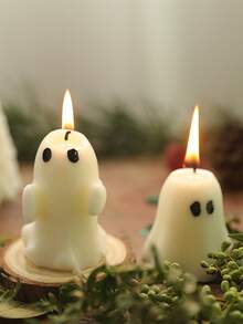 1入組萬聖節主題可愛鬼石膏香薰蠟燭杯子,聖誕&新年樹裝飾用品,浪漫禮物,無菸大豆蠟蠟燭 - 白色 - 查看 8