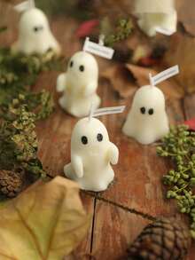 1入組萬聖節主題可愛鬼石膏香薰蠟燭杯子,聖誕&新年樹裝飾用品,浪漫禮物,無菸大豆蠟蠟燭 - 白色 - 查看 7