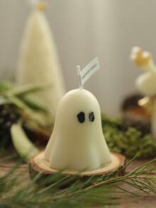 1入組萬聖節主題可愛鬼石膏香薰蠟燭杯子,聖誕&新年樹裝飾用品,浪漫禮物,無菸大豆蠟蠟燭 - 白色 - 查看 4