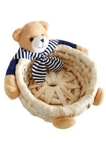 1入組可愛小的熊草編織收納籃,玉米皮膚編織門廊鑰匙收納籃,假期糖果籃子,各種各樣的籃子 - 彩色 - 查看 3