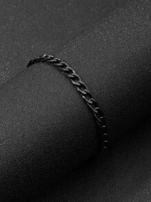 1入組不銹鋼黑色極簡風格手鏈適合男士 - 黑色 - 查看 2