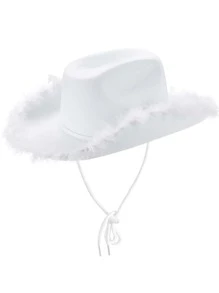 1 pieza Sombrero de vaquero occidental esponjoso de unicolor, adecuado para fiestas y festivales de Halloween - Blanco - Ver 2