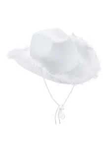 1 pieza Sombrero de vaquero occidental esponjoso de unicolor, adecuado para fiestas y festivales de Halloween - Blanco - Ver 1