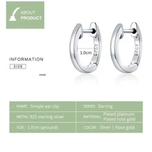 Bamoer 925纯银四色迷你耳环，黑色镀金耳夹，优雅珠宝礼品，女士结婚礼物 - 銀色 - 查看 6