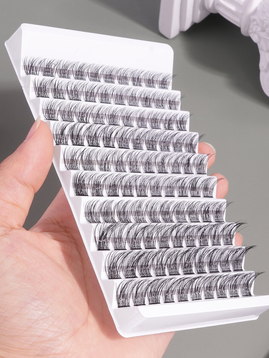 MAGEFY 100串混搭風格魚尾分段睫毛，帶有較長捲曲度的C型個人DIY不同長度的睫毛，天然柔軟手工製作的日常睫毛，旅行漫畫睫毛 - 黑色 - 查看 1