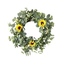 1pc Sunflower Door Wreath, Home Decoration Eucalyptus Leaf Floral Wreath - 綠色 - 查看 1