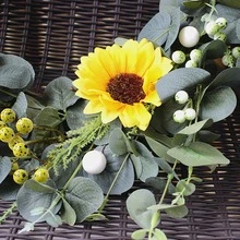 1pc Sunflower Door Wreath, Home Decoration Eucalyptus Leaf Floral Wreath - 綠色 - 查看 2