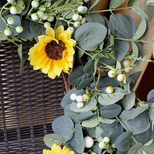 1pc Sunflower Door Wreath, Home Decoration Eucalyptus Leaf Floral Wreath - 綠色 - 查看 5