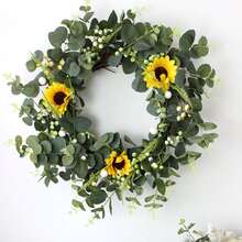 1pc Sunflower Door Wreath, Home Decoration Eucalyptus Leaf Floral Wreath - 綠色 - 查看 6