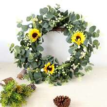 1pc Sunflower Door Wreath, Home Decoration Eucalyptus Leaf Floral Wreath - 綠色 - 查看 8