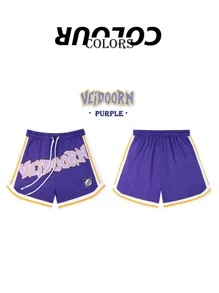 Veidoorn 1 Pc Sports Shorts, Men Women Casual Drawstring Shorts For Summer Running, Basketball, Activities, Fitness, Beach - Purple - View 3