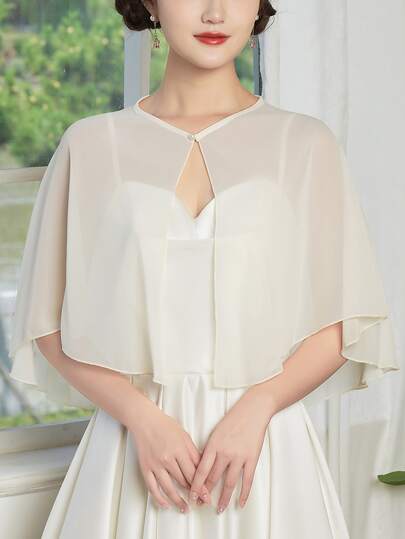 1 pieza Chal elegante color champán, combina con vestidos para uso diario, conducir al aire libre y fiestas con hebilla de perla falsa, ropa de otoño para mujer