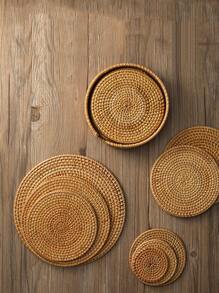 DIY編織絕緣餐墊,圓形杯墊適用於餐具,水壺&茶壺,防滑,不粘,保護桌子 - 木質色 - 查看 4