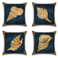4pcs Vintage Sea Creature Conch Shaped Pillowcase For Sofa Home Decor, Pillow Core Not Included - Multicolor - View 2