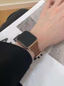 表带，复古荔枝纹皮革表带，经典优雅的设计，薄皮革表带兼容 Ultra 8/7/6/5/4/3/2/1 SE，棕色玫瑰金扣，小巧时尚 - 棕色 - 查看 5