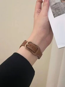 表带，复古荔枝纹皮革表带，经典优雅的设计，薄皮革表带兼容 Ultra 8/7/6/5/4/3/2/1 SE，棕色玫瑰金扣，小巧时尚 - 棕色 - 查看 7