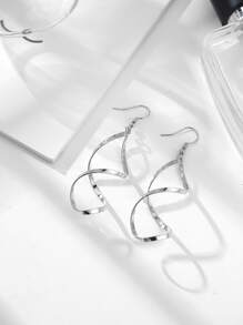 1pair Silver Spiral & Bent Wave Curve Design Unique & Airy Earrings - Silver - View 2