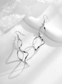 1pair Silver Spiral & Bent Wave Curve Design Unique & Airy Earrings - Silver - View 3