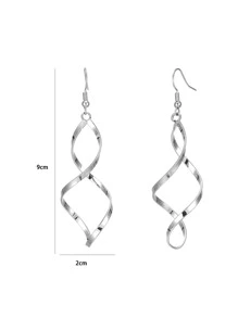 1pair Silver Spiral & Bent Wave Curve Design Unique & Airy Earrings - Silver - View 4