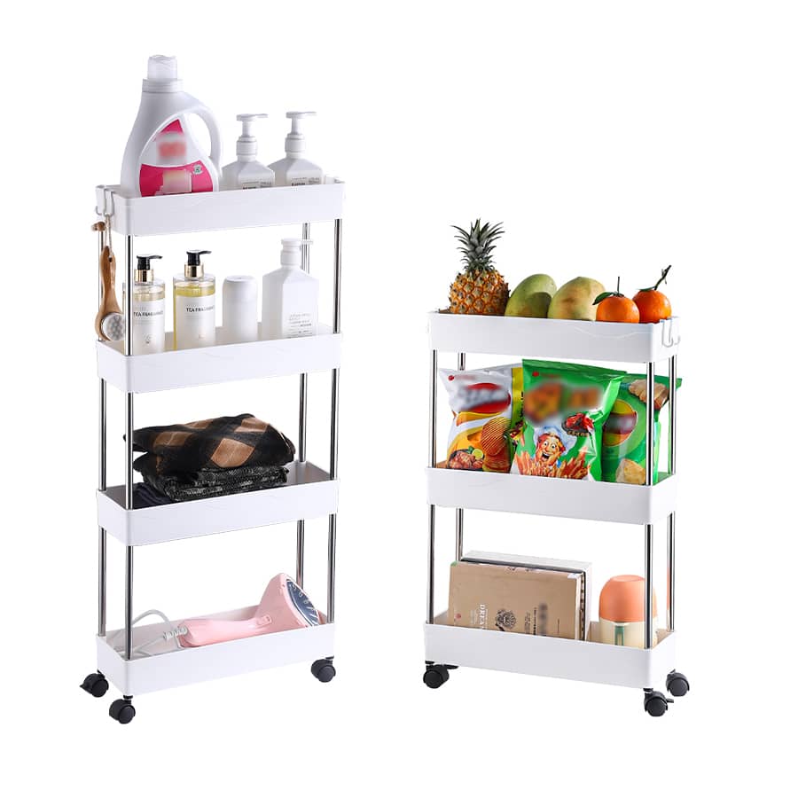 Storage Trolley Rack With Wheels Multi-functional Utility Cart Shelving Unit For Office, Bedroom, Bathroom, Laundry Room And Dressing Table, White 4/3 Layers - White - View 1