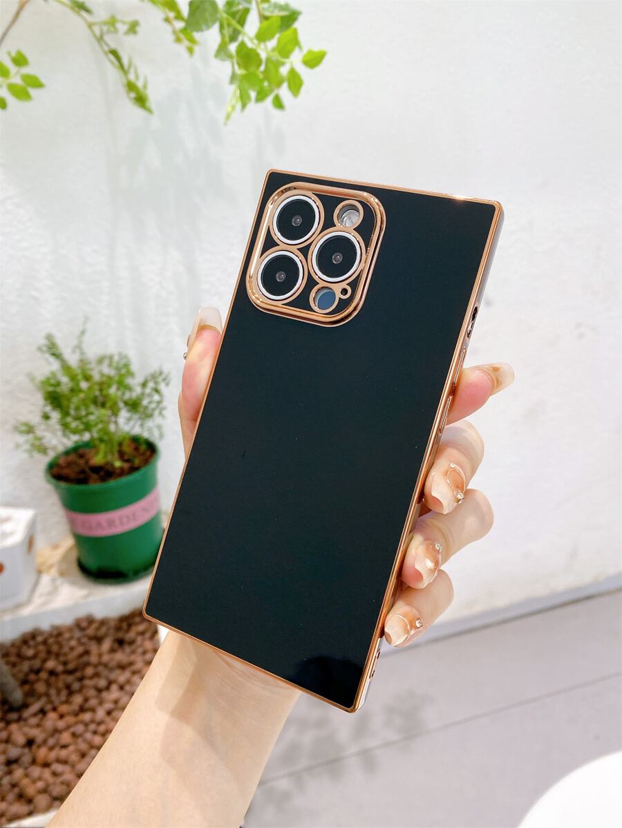 Funda de teléfono blanda de TPU con unicolor y efecto de electrochapado de moda - Negro - Ver 1